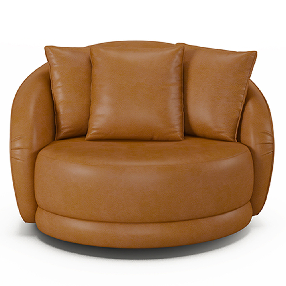 Poltrona Decorativa Base Giratória Galáxia com Almofadas PU Caramelo G45 - Gran Belo