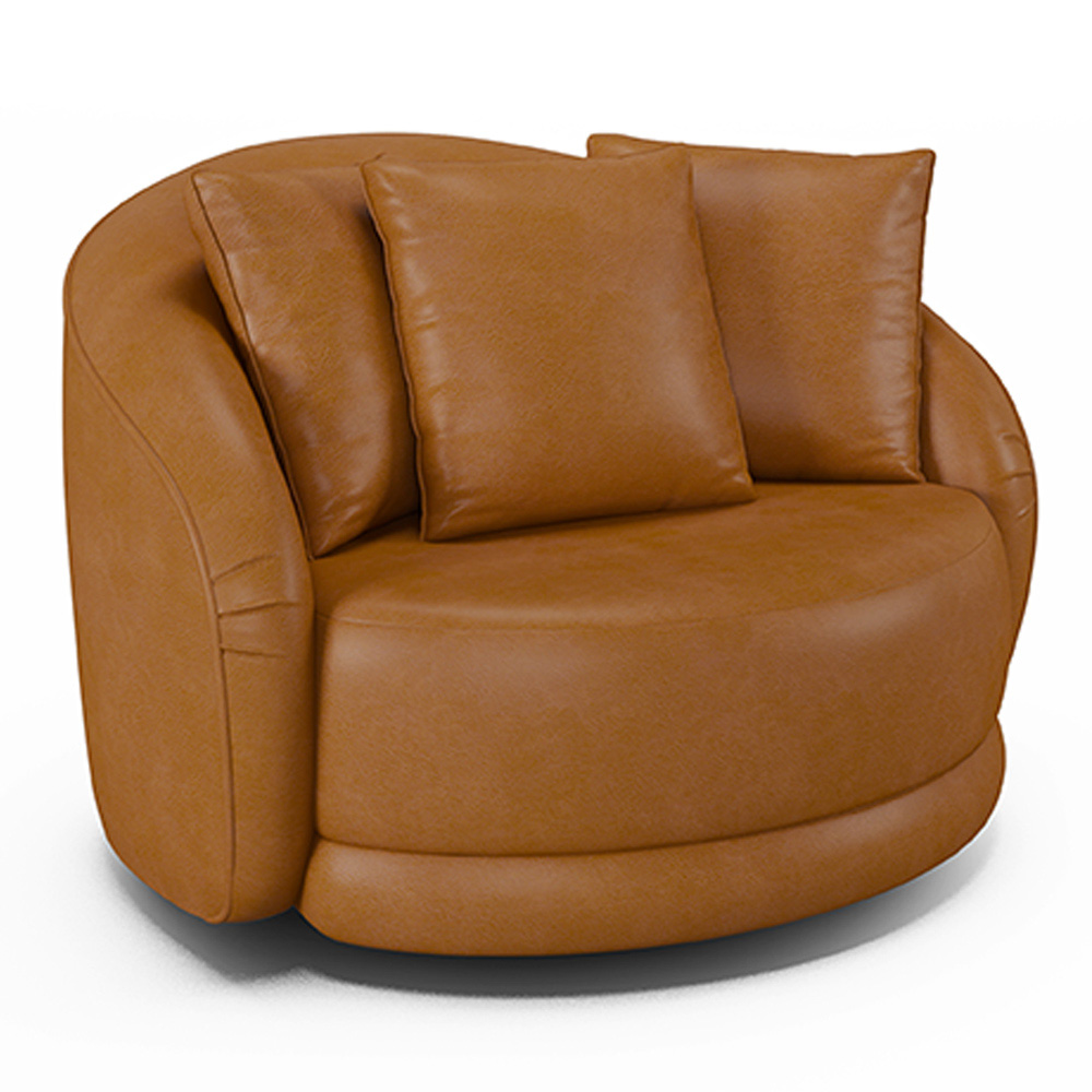 Poltrona Decorativa Base Giratória Galáxia com Almofadas PU Caramelo G45 - Gran Belo