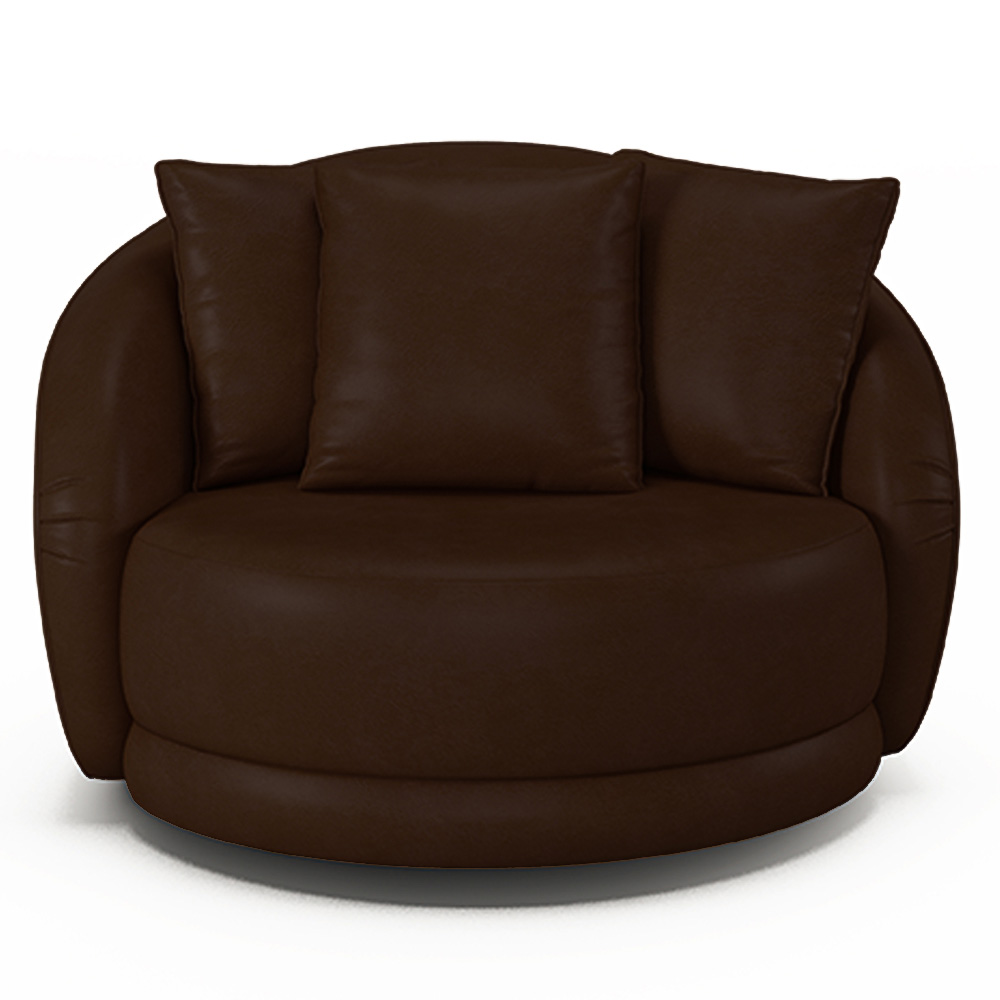 Poltrona Decorativa Base Giratória Galáxia com Almofadas PU Marrom G45 - Gran Belo