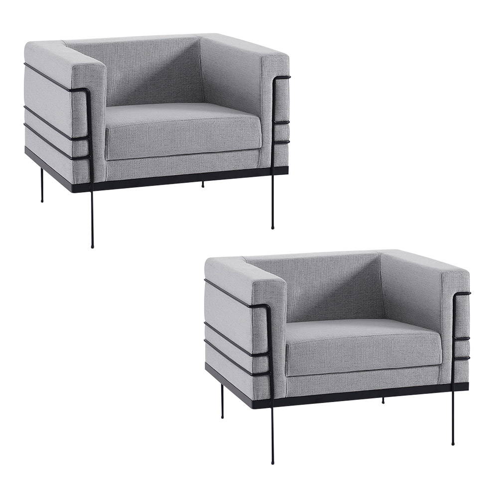 Poltrona Decorativa Base de Aço Preto Jeanneret-Gris Linhão Cinza G17 - Gran Belo