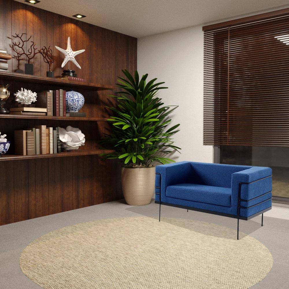 Poltrona Decorativa Base de Aço Preto Jeanneret-Gris Linho Azul Marinho G17 - Gran Belo
