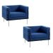 Poltrona Decorativa Base de Aço Preto Jeanneret-Gris Linho Azul Marinho G17 - Gran Belo
