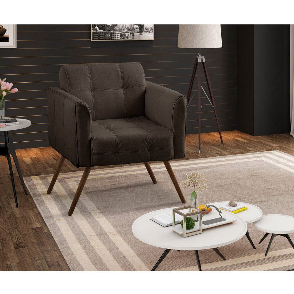 Poltrona Decorativa Bia Couro Marrom G58 - Gran Belo