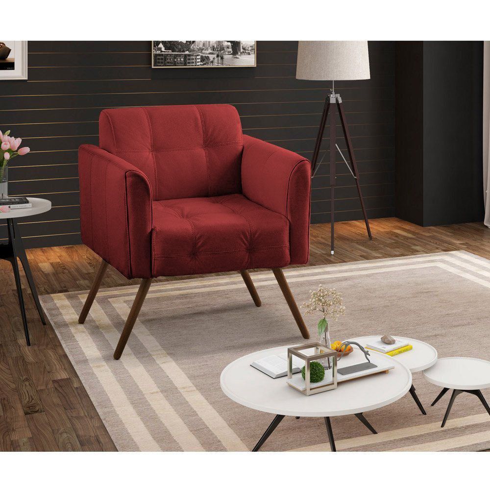 Poltrona Decorativa Bia Couro Vermelho G58 - Gran Belo