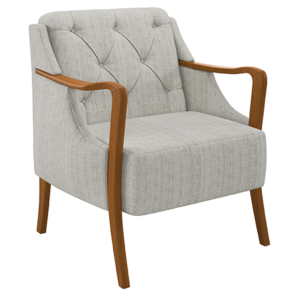 Poltrona Decorativa Braços em Madeira Hand Linho Cru G45 - Gran Belo