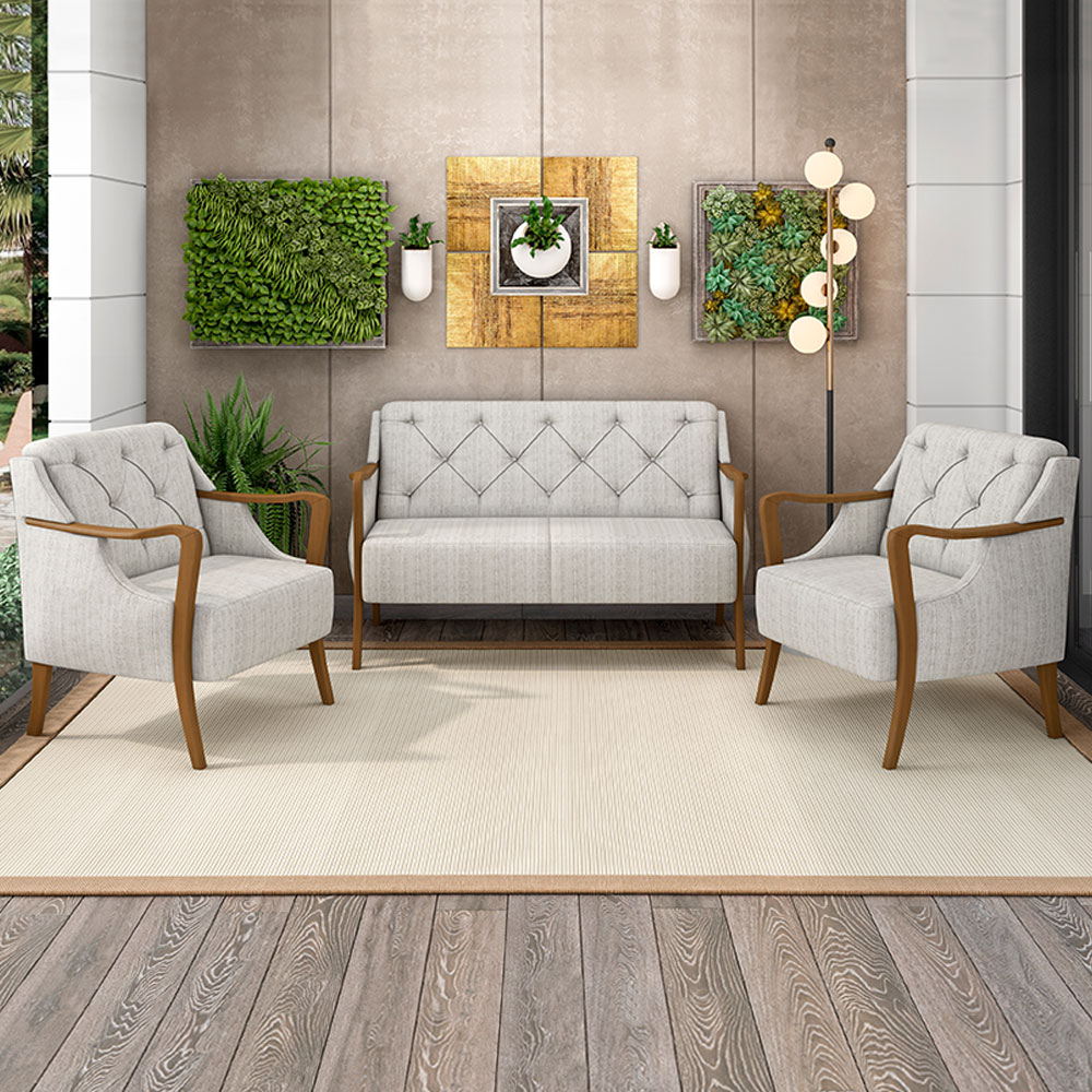Poltrona Decorativa Braços em Madeira Hand Linho Cru G45 - Gran Belo