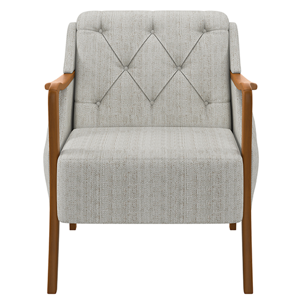 Poltrona Decorativa Braços em Madeira Hand Linho Cru G45 - Gran Belo