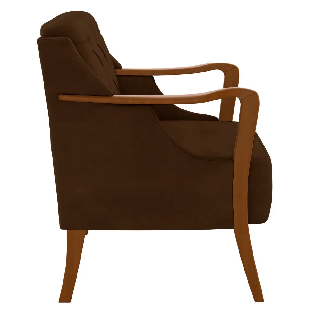 Poltrona Decorativa Braços em Madeira Hand Veludo Marrom G45 - Gran Belo