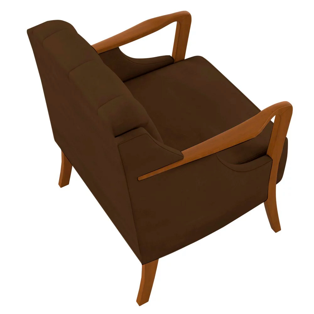 Poltrona Decorativa Braços em Madeira Hand Veludo Marrom G45 - Gran Belo