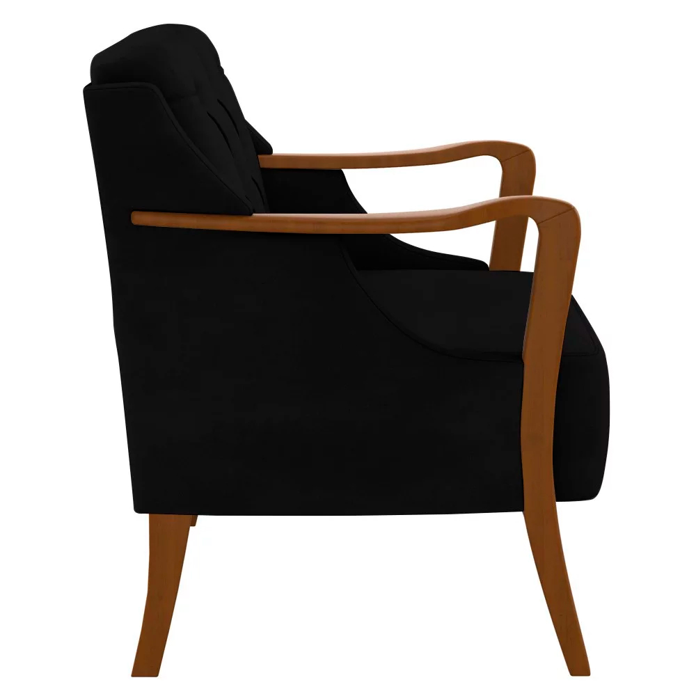 Poltrona Decorativa Braços em Madeira Hand Veludo Preto G45 - Gran Belo