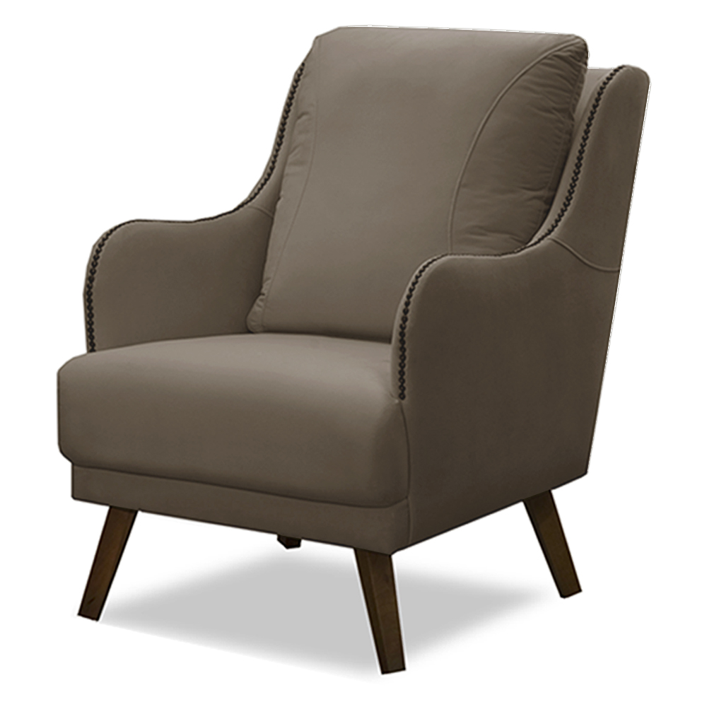 Poltrona Decorativa Catar com Tachas Veludo Bege G33 - Gran Belo