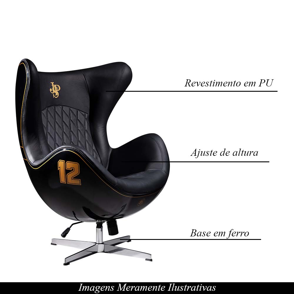 Poltrona Decorativa Egg Chair Lotus nº 12 Preta G53 - Gran Belo
