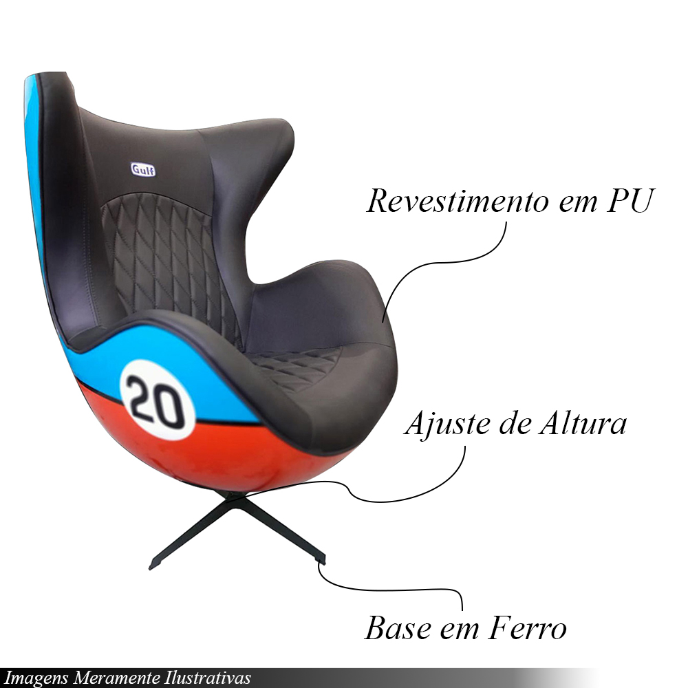 Poltrona Decorativa Egg Chair Nº20 c/Regulagem de Altura Azul/Laranja G53 - Gran Belo