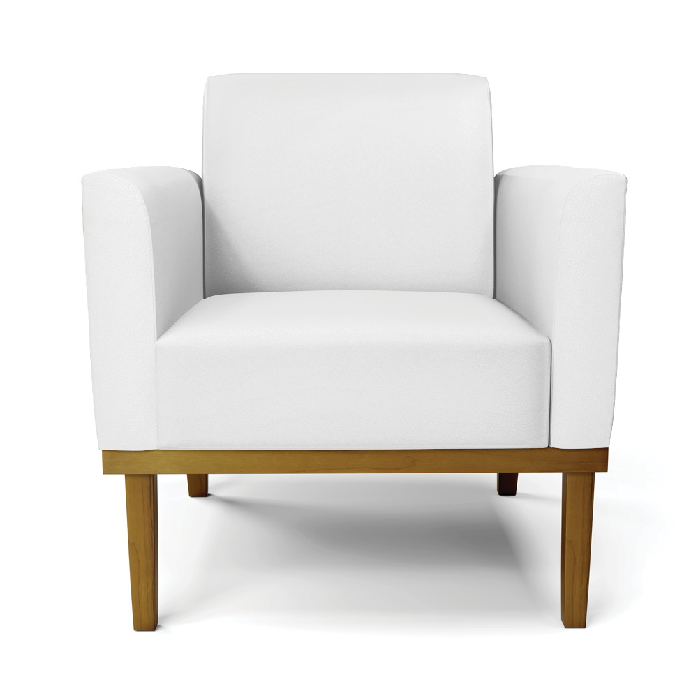 Poltrona Decorativa Isabella Pés Fixo em Madeira Castanho PU Branco G19 - Gran Belo