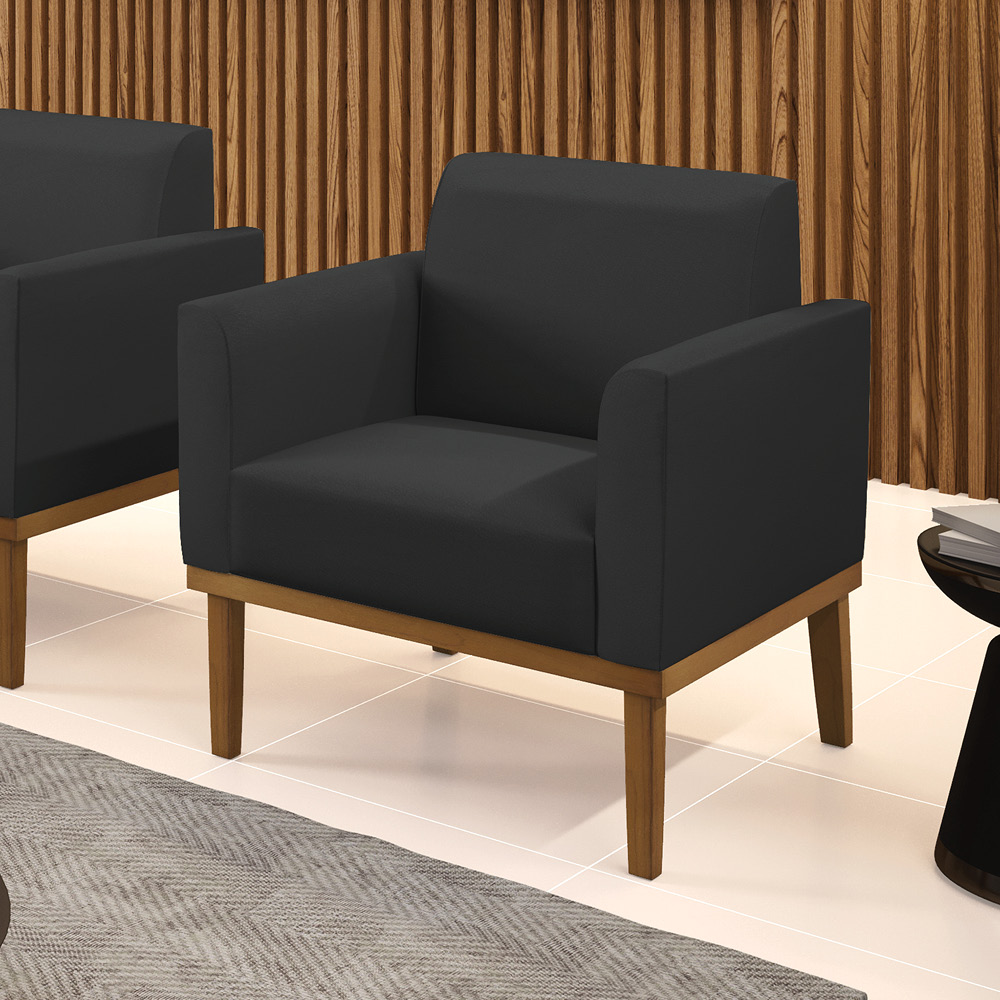 Poltrona Decorativa Isabella Pés Fixo em Madeira Castanho PU Preto G19 - Gran Belo