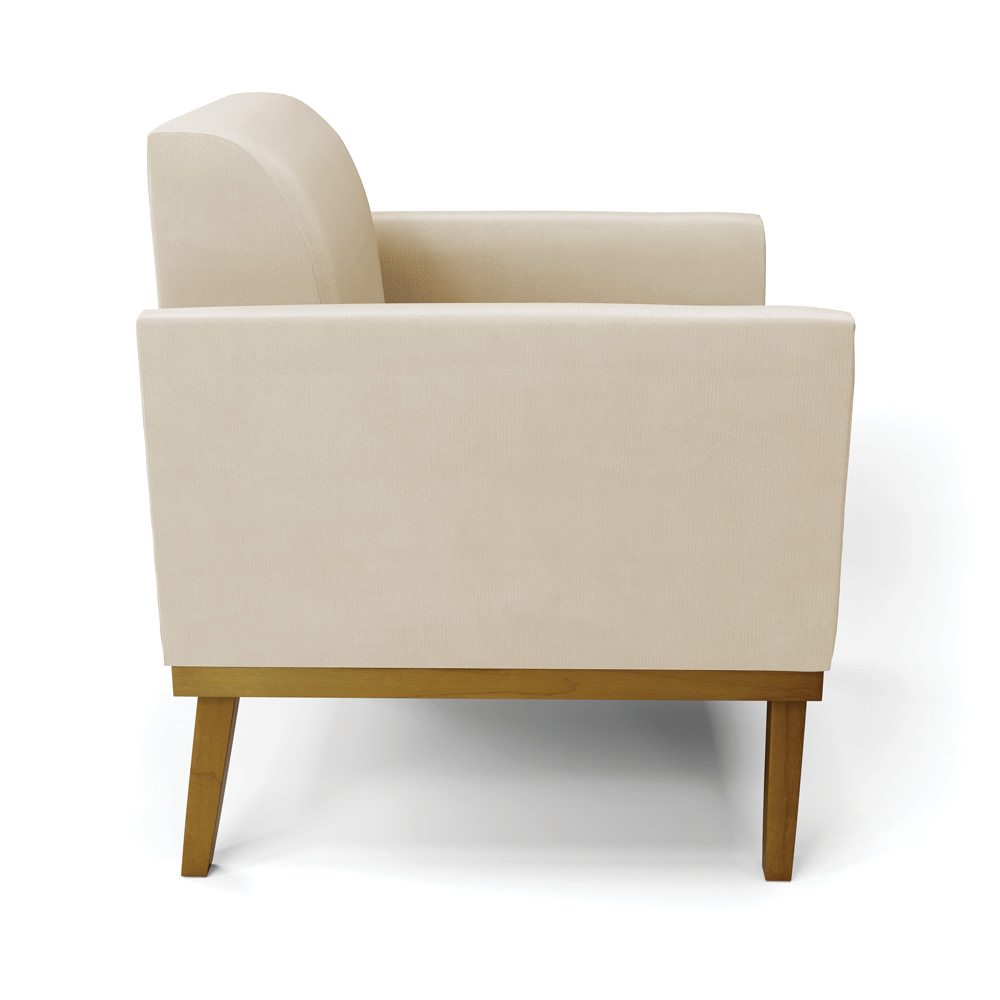 Poltrona Decorativa Isabella Pés Fixo em Madeira Castanho Suede Bege G19 - Gran Belo