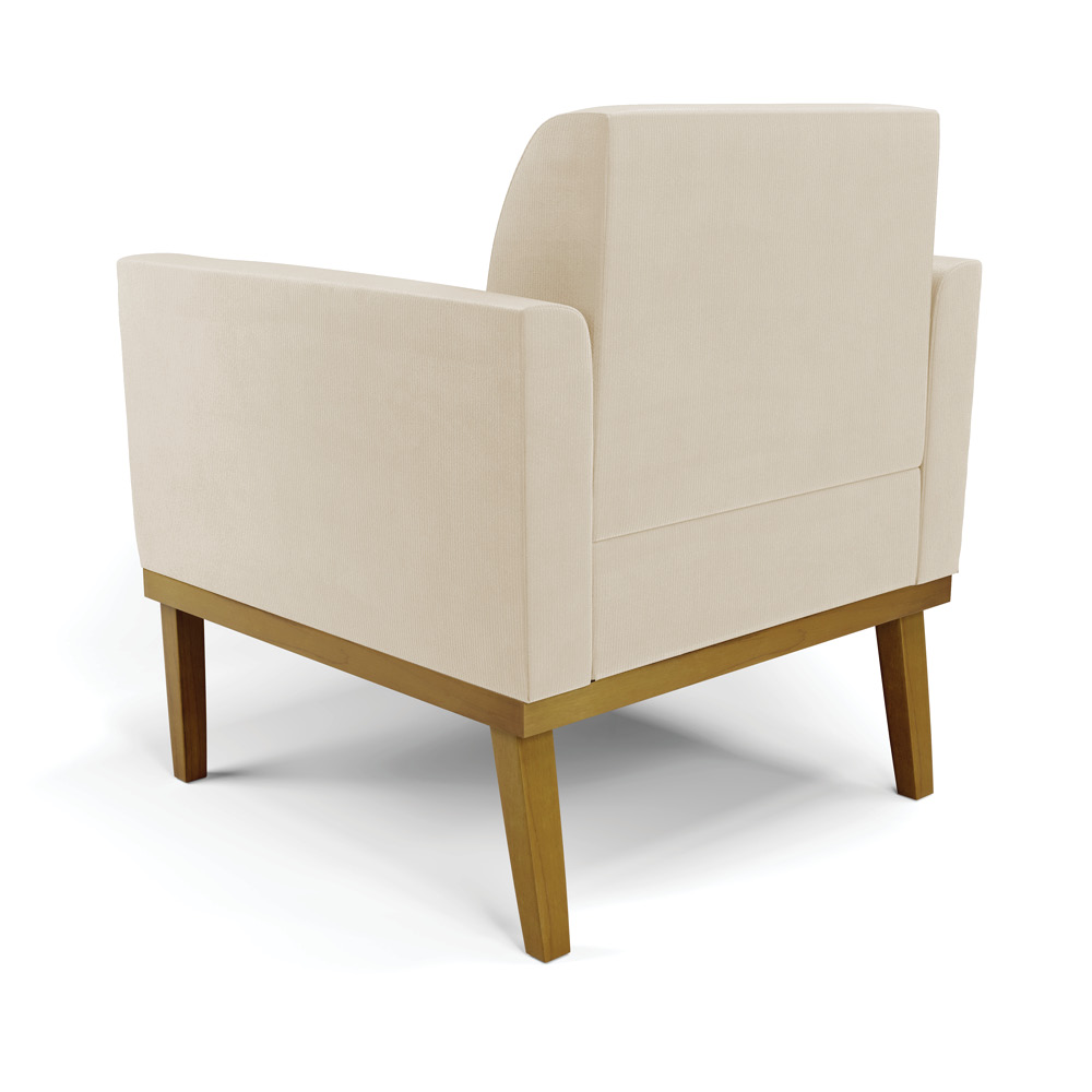 Poltrona Decorativa Isabella Pés Fixo em Madeira Castanho Suede Bege G19 - Gran Belo