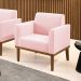 Poltrona Decorativa Isabella Pés Fixo em Madeira Castanho Suede Rosa Bebê G19 - Gran Belo