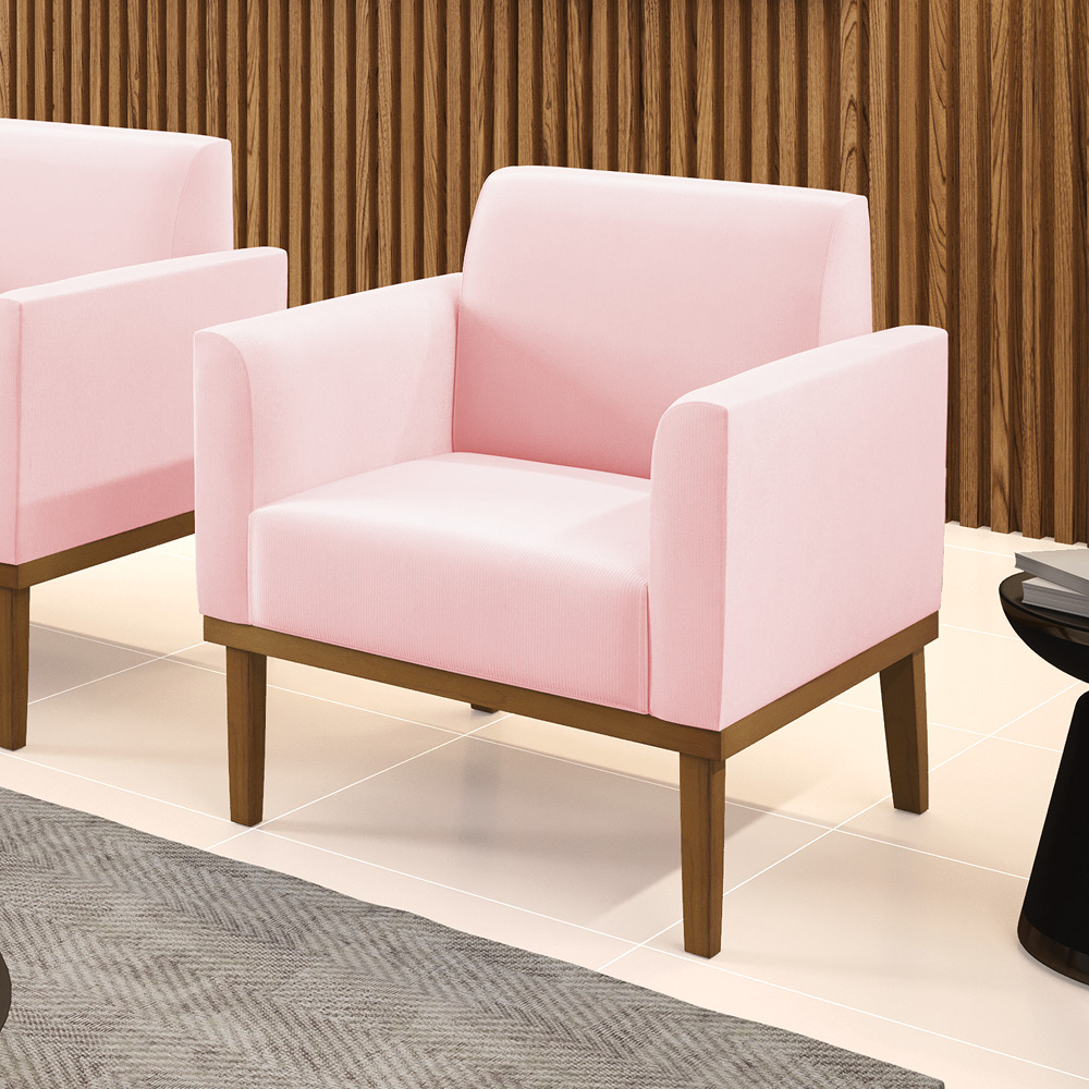 Poltrona Decorativa Isabella Pés Fixo em Madeira Castanho Suede Rosa Bebê G19 - Gran Belo