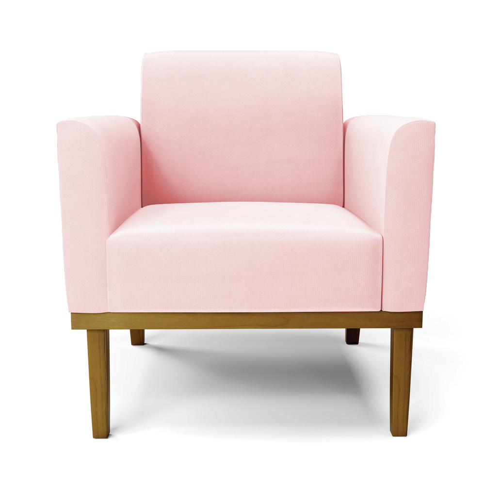 Poltrona Decorativa Isabella Pés Fixo em Madeira Castanho Suede Rosa Bebê G19 - Gran Belo
