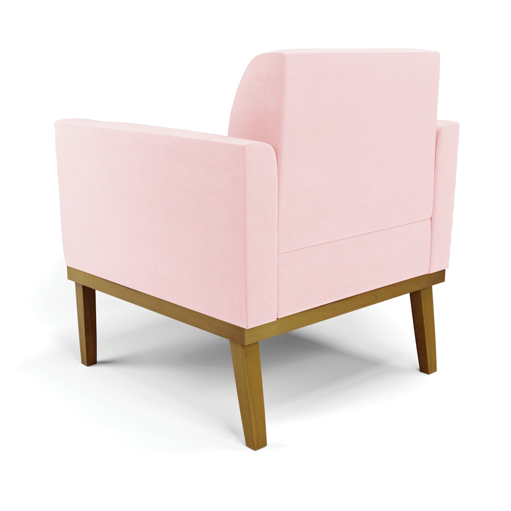 Poltrona Decorativa Isabella Pés Fixo em Madeira Castanho Suede Rosa Bebê G19 - Gran Belo