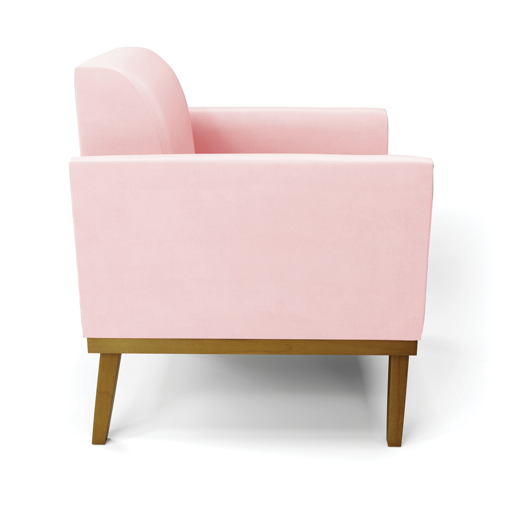 Poltrona Decorativa Isabella Pés Fixo em Madeira Castanho Suede Rosa Bebê G19 - Gran Belo