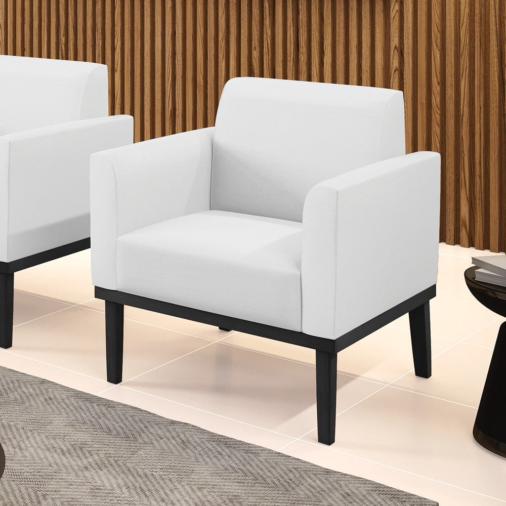Poltrona Decorativa Isabella Pés Fixo em Madeira Preto PU Branco G19 - Gran Belo