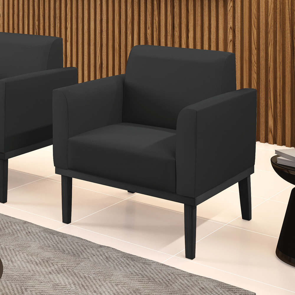 Poltrona Decorativa Isabella Pés Fixo em Madeira Preto PU Preto G19 - Gran Belo