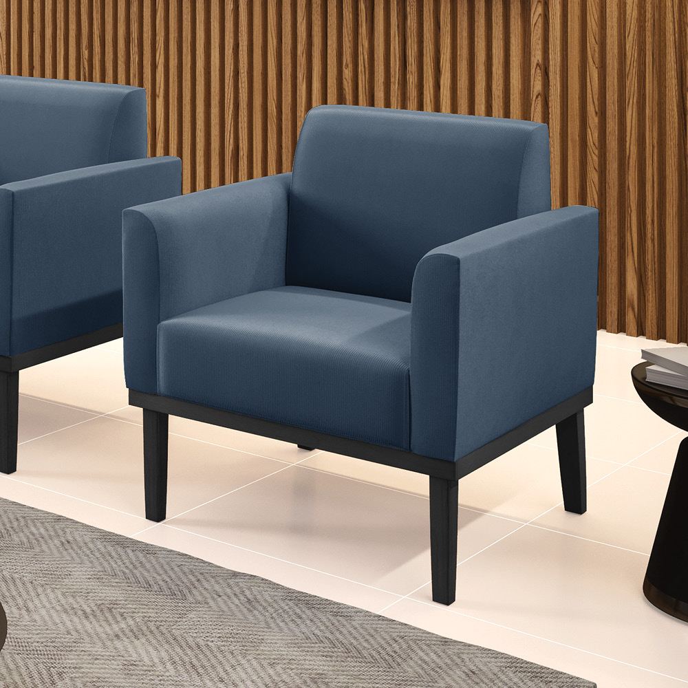 Poltrona Decorativa Isabella Pés Fixo em Madeira Preto Suede Azul Marinho G19 - Gran Belo