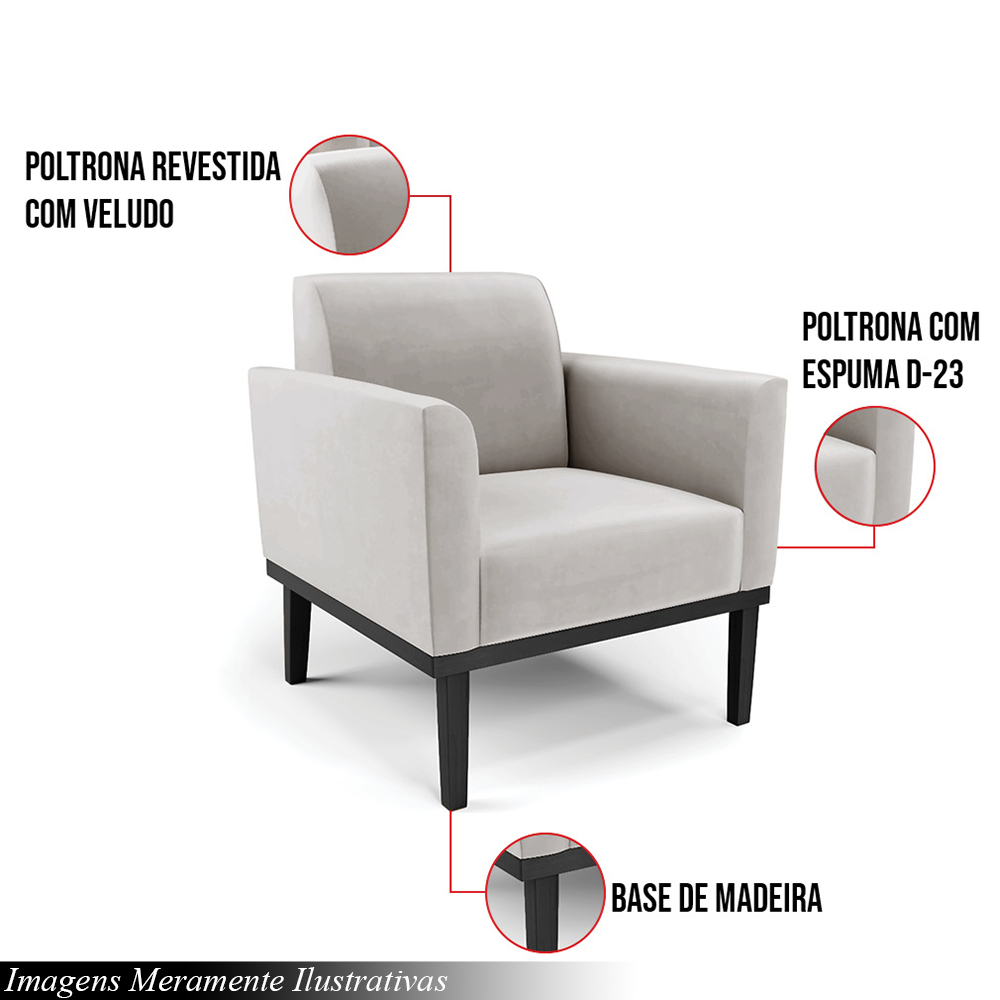 Poltrona Decorativa Isabella Pés Fixo em Madeira Preto Veludo Cinza G19 - Gran Belo