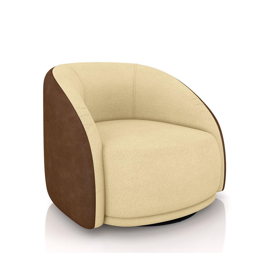 Poltrona Decorativa Jenny Base Giratória em Metal Preto Bouclê Bege/ Marrom G45 - Gran Belo