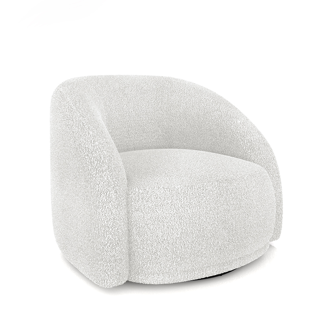 Poltrona Decorativa Jenny Base Giratória em Metal Preto Bouclê Branco G45 - Gran Belo