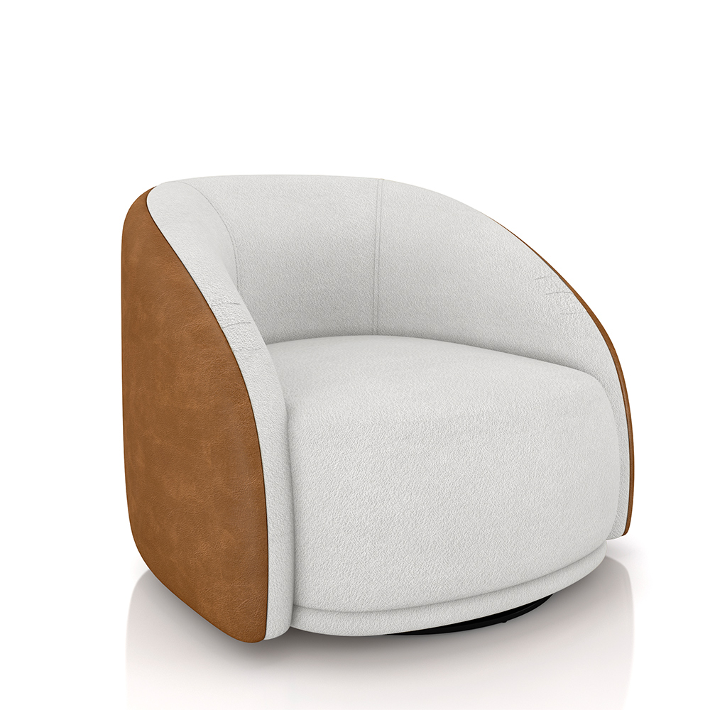 Poltrona Decorativa Jenny Base Giratória em Metal Preto Bouclê Branco/Caramelo G45 - Gran Belo