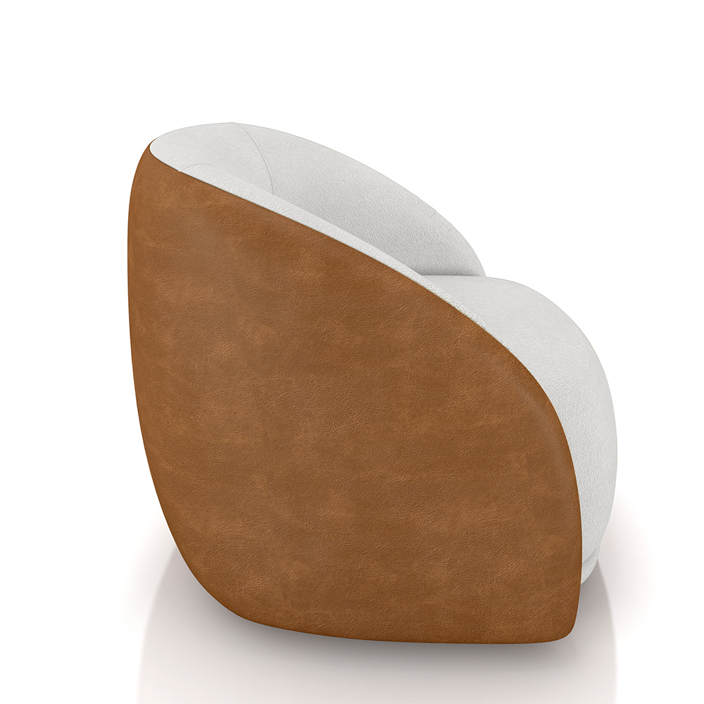 Poltrona Decorativa Jenny Base Giratória em Metal Preto Bouclê Branco/Caramelo G45 - Gran Belo