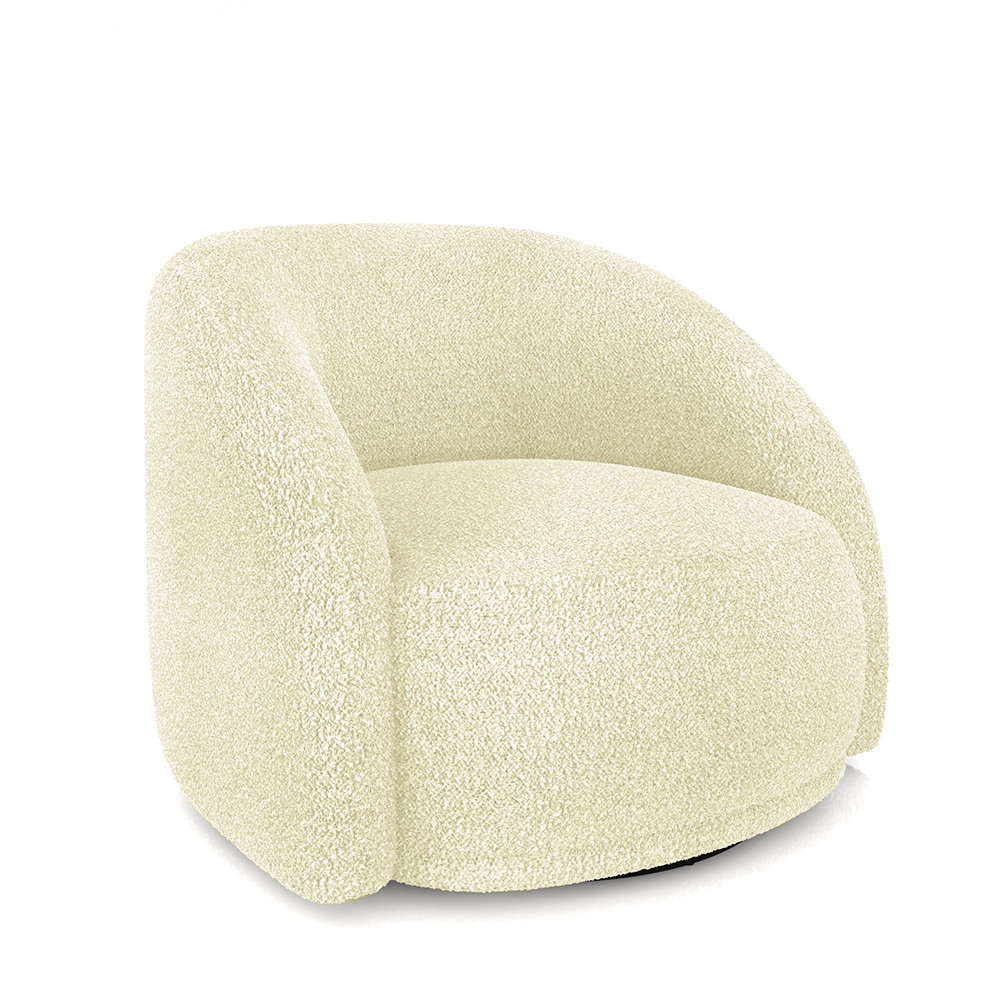 Poltrona Decorativa Jenny Base Giratória em Metal Preto Bouclê Off White G45 - Gran Belo