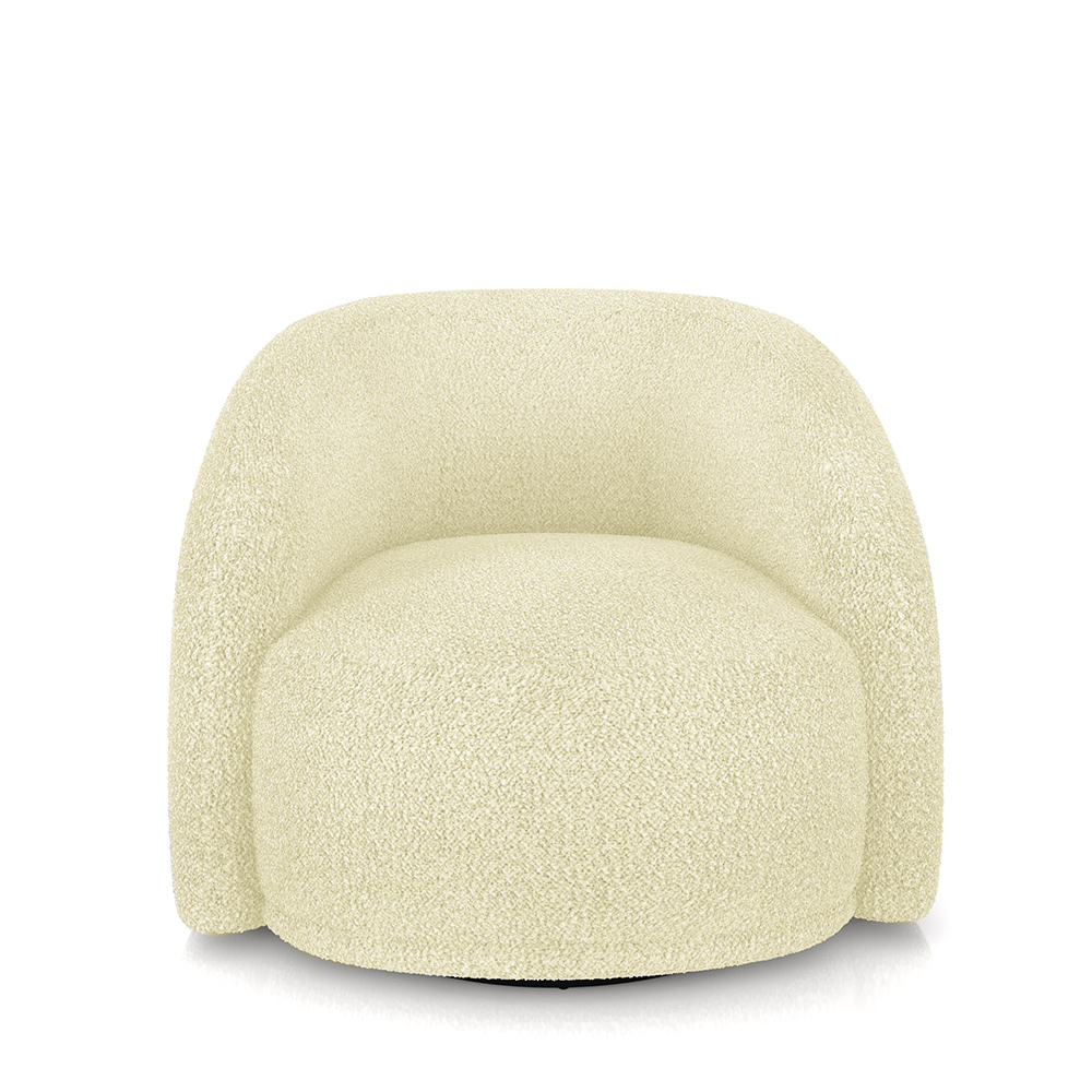 Poltrona Decorativa Jenny Base Giratória em Metal Preto Bouclê Off White G45 - Gran Belo