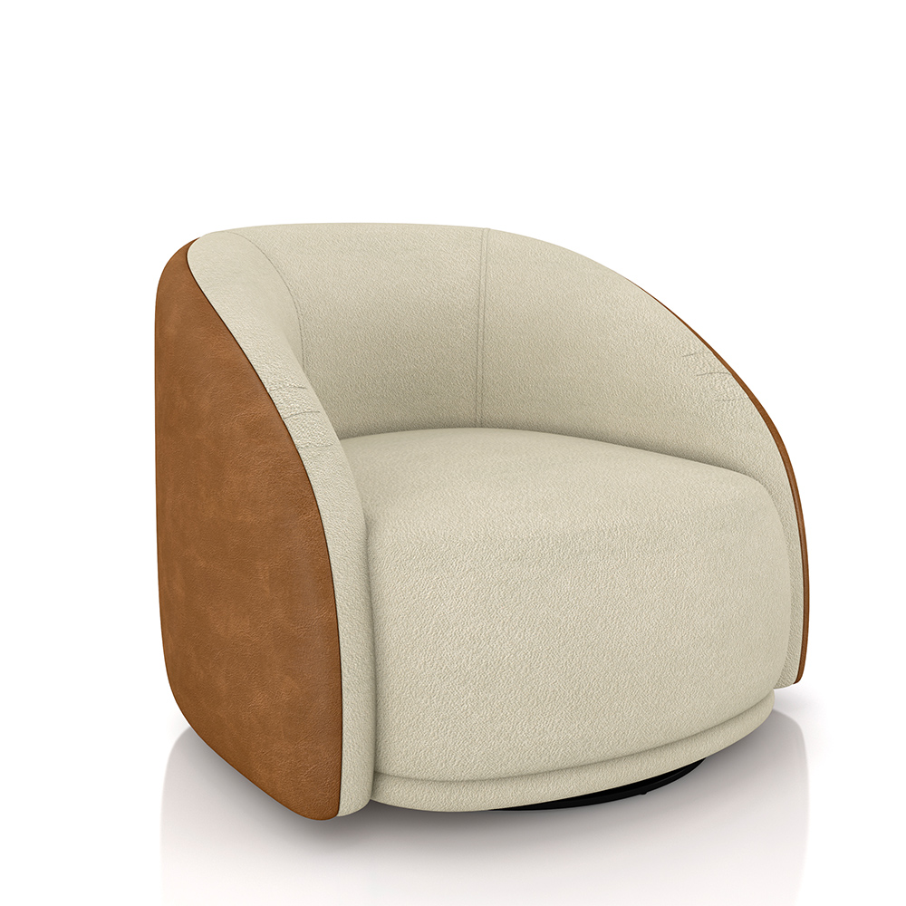 Poltrona Decorativa Jenny Base Giratória em Metal Preto Bouclê Off White/Caramelo G45 - Gran Belo