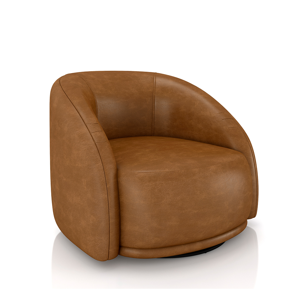 Poltrona Decorativa Jenny Base Giratória em Metal Preto PU Caramelo G45 - Gran Belo