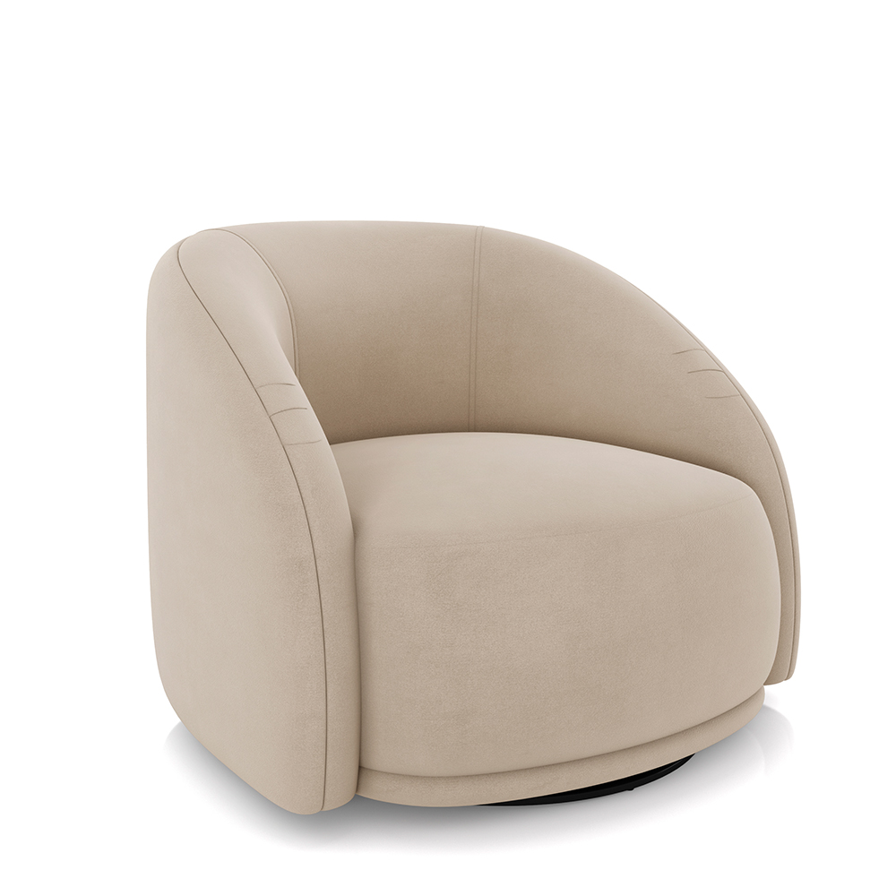 Poltrona Decorativa Jenny Base Giratória em Metal Preto Veludo Bege G45 - Gran Belo