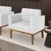 Poltrona Decorativa Karen Pés Fixo em Madeira Castanho PU Branco G19 - Gran Belo