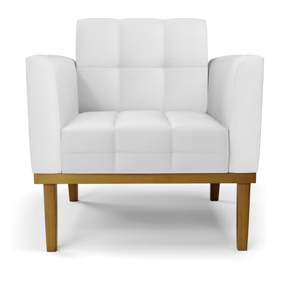 Poltrona Decorativa Karen Pés Fixo em Madeira Castanho PU Branco G19 - Gran Belo