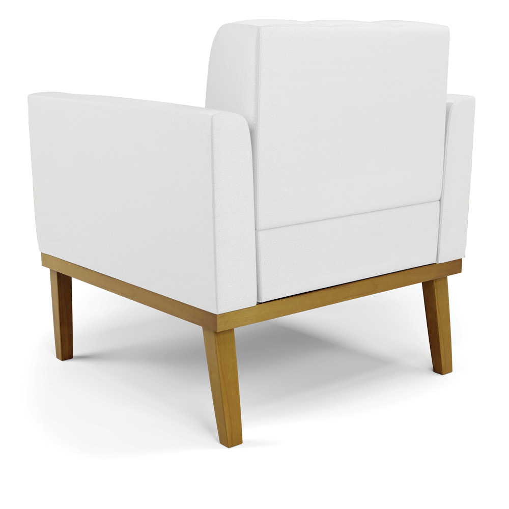 Poltrona Decorativa Karen Pés Fixo em Madeira Castanho PU Branco G19 - Gran Belo