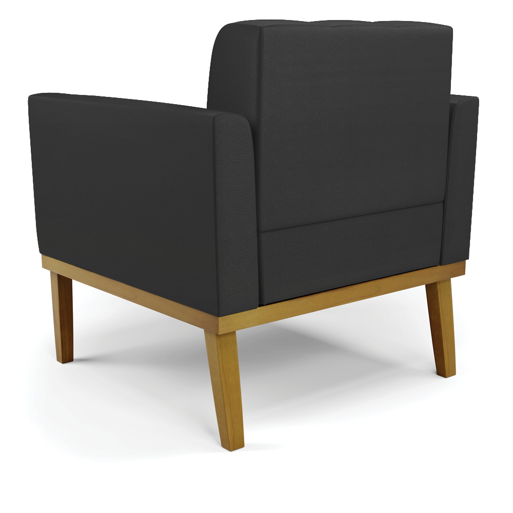 Poltrona Decorativa Karen Pés Fixo em Madeira Castanho PU Preto G19 - Gran Belo