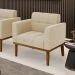 Poltrona Decorativa Karen Pés Fixo em Madeira Castanho Suede Bege G19 - Gran Belo