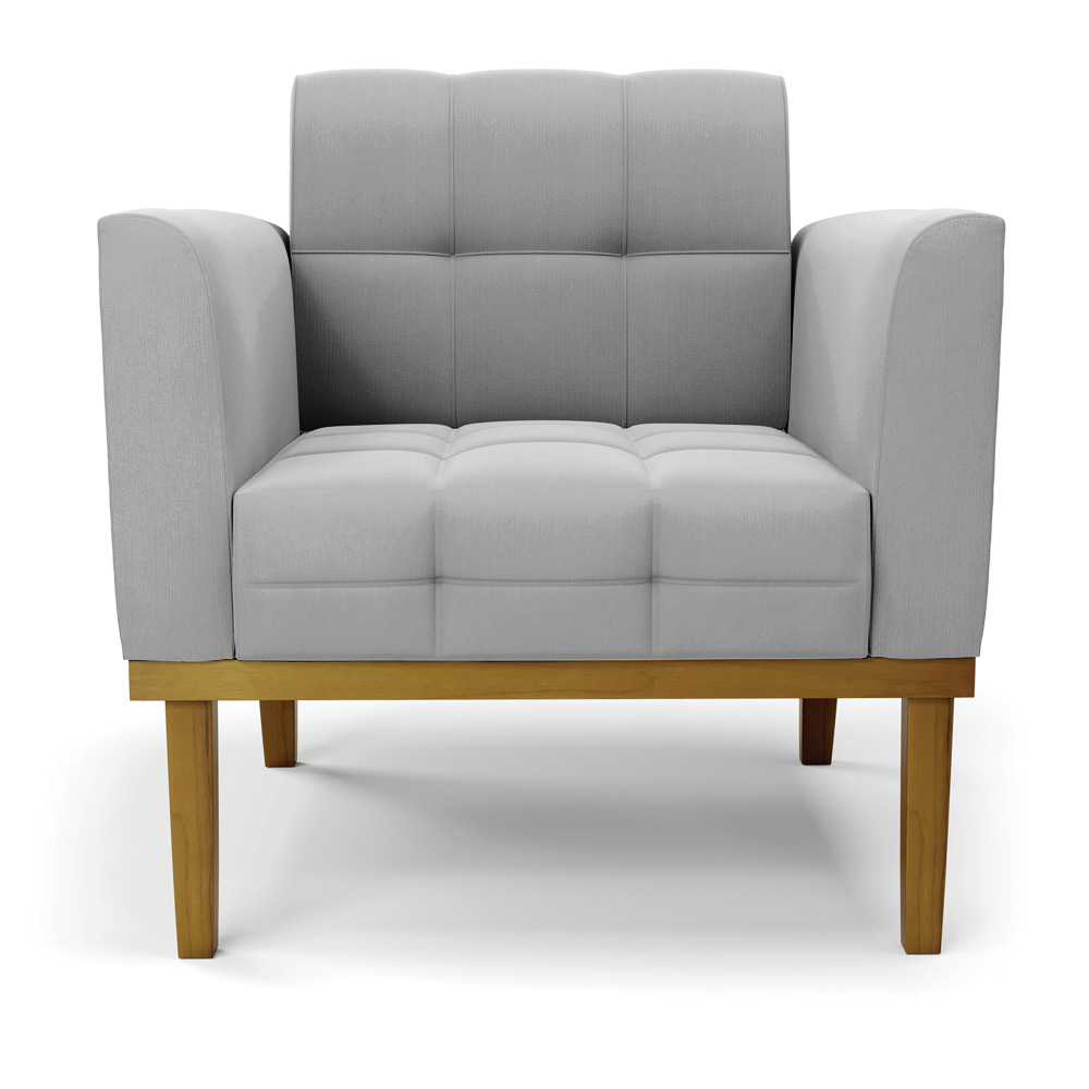 Poltrona Decorativa Karen Pés Fixo em Madeira Castanho Suede Cinza G19 - Gran Belo