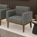 Poltrona Decorativa Karen Pés Fixo em Madeira Castanho Suede Grafite G19 - Gran Belo