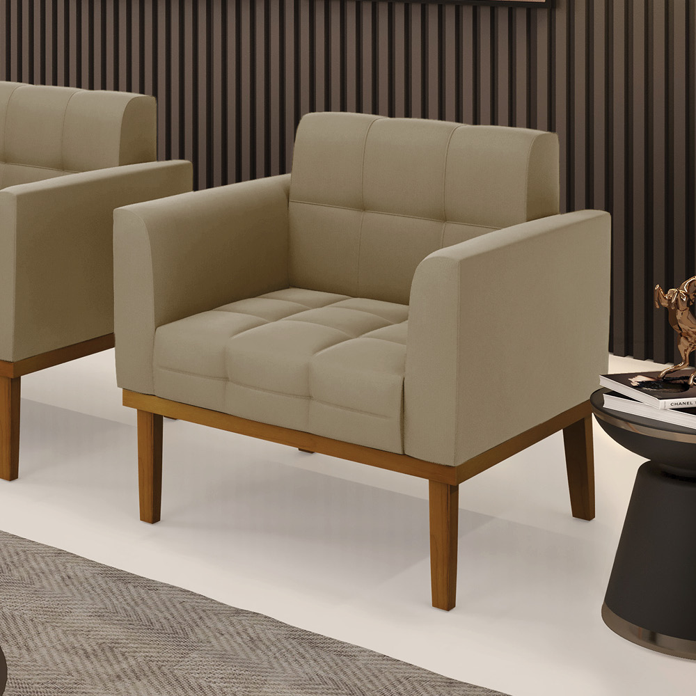 Poltrona Decorativa Karen Pés Fixo em Madeira Castanho Suede Nude G19 - Gran Belo