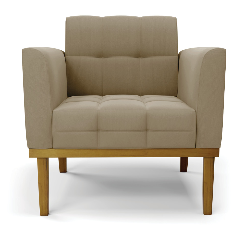Poltrona Decorativa Karen Pés Fixo em Madeira Castanho Suede Nude G19 - Gran Belo