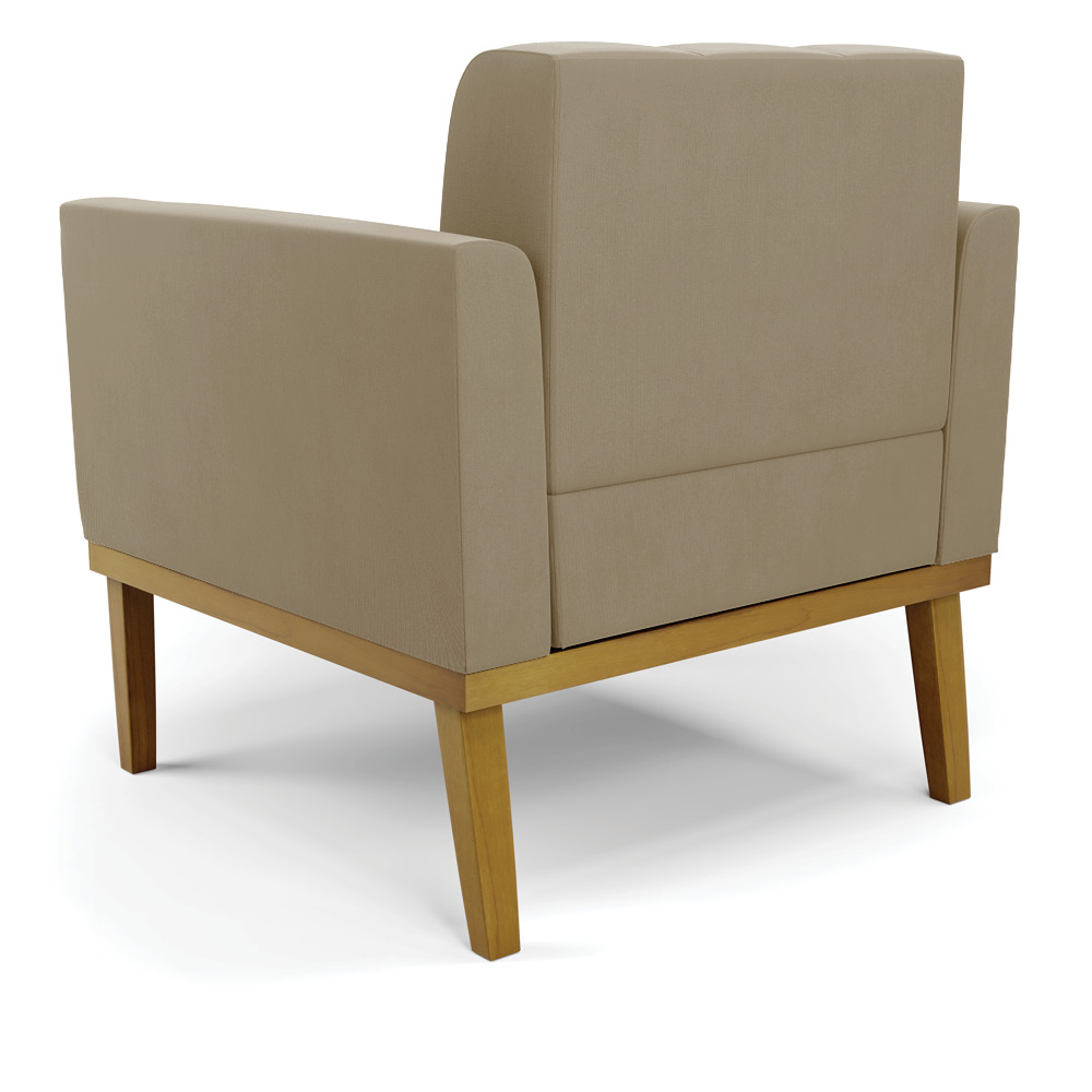 Poltrona Decorativa Karen Pés Fixo em Madeira Castanho Suede Nude G19 - Gran Belo