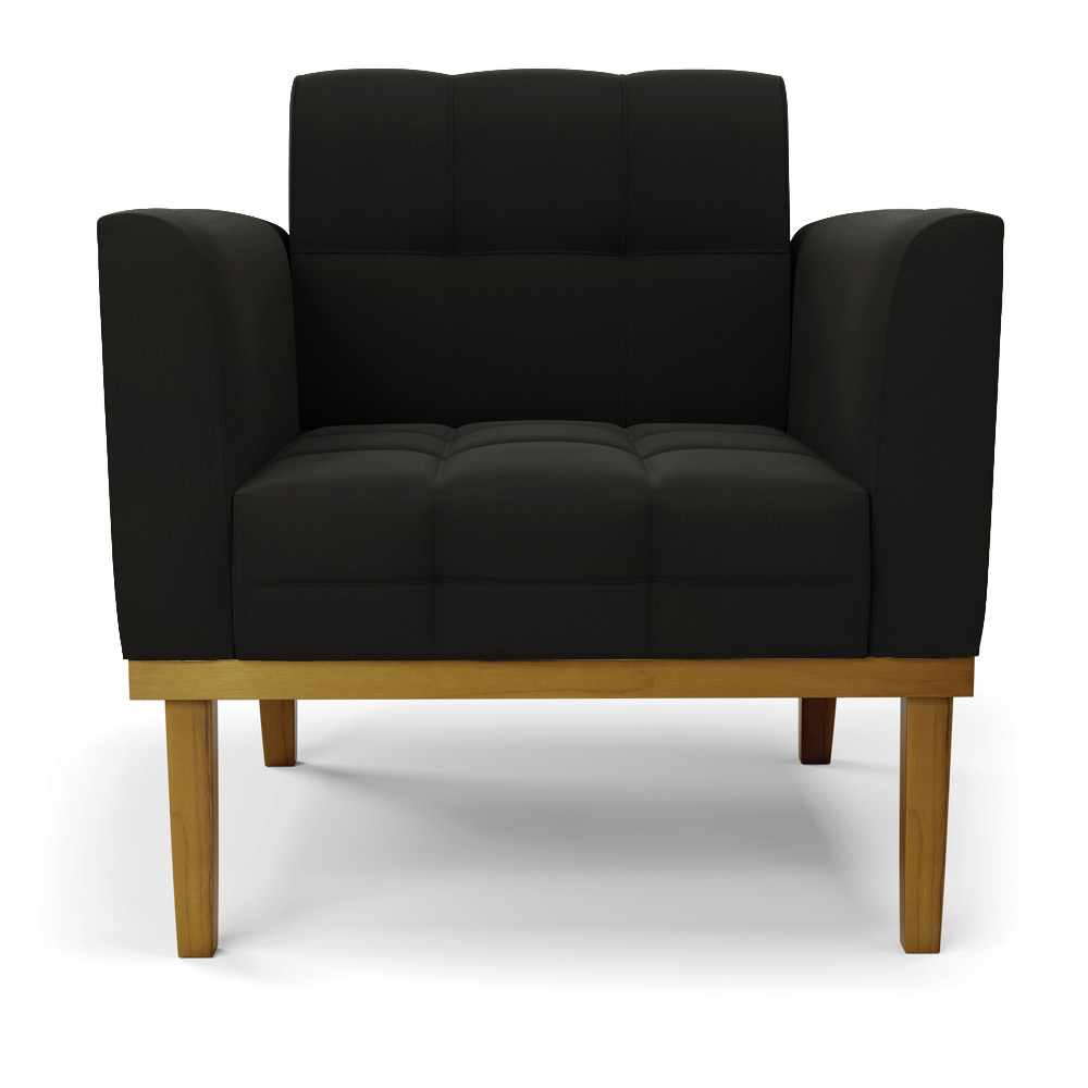 Poltrona Decorativa Karen Pés Fixo em Madeira Castanho Suede Preto G19 - Gran Belo
